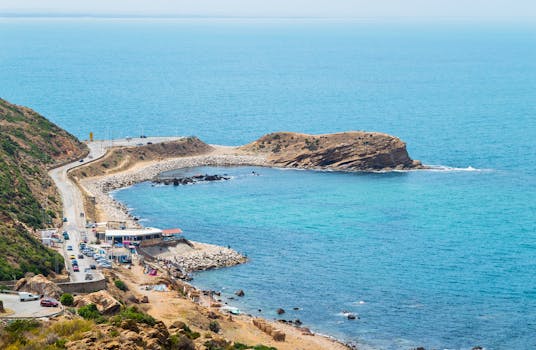 Breathtaking view of the Tunisian coastline showcasing a rugged landscape and the vibrant blue sea.