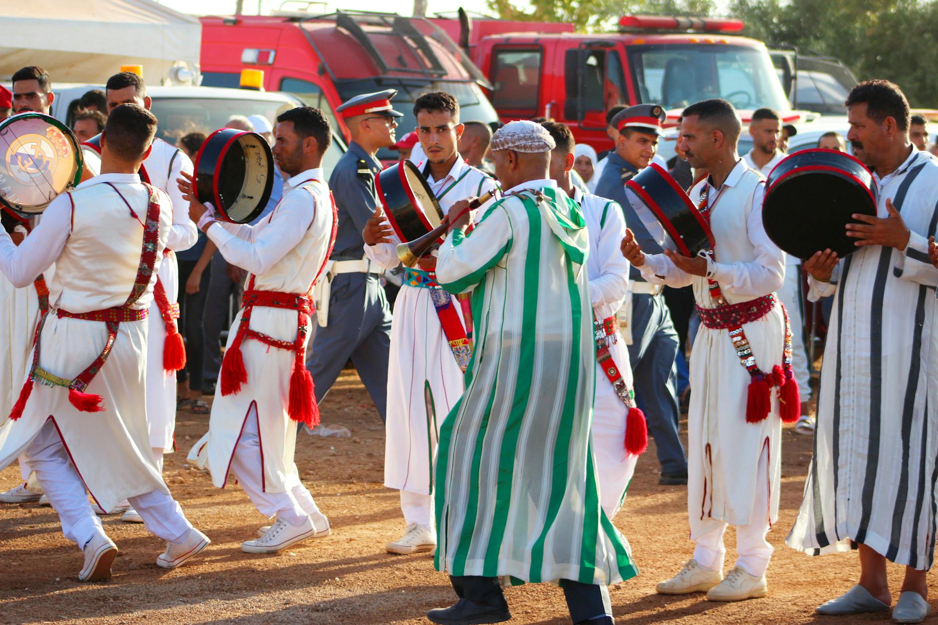 Gnaoua musicians performing traditional music at a festival in Morocco